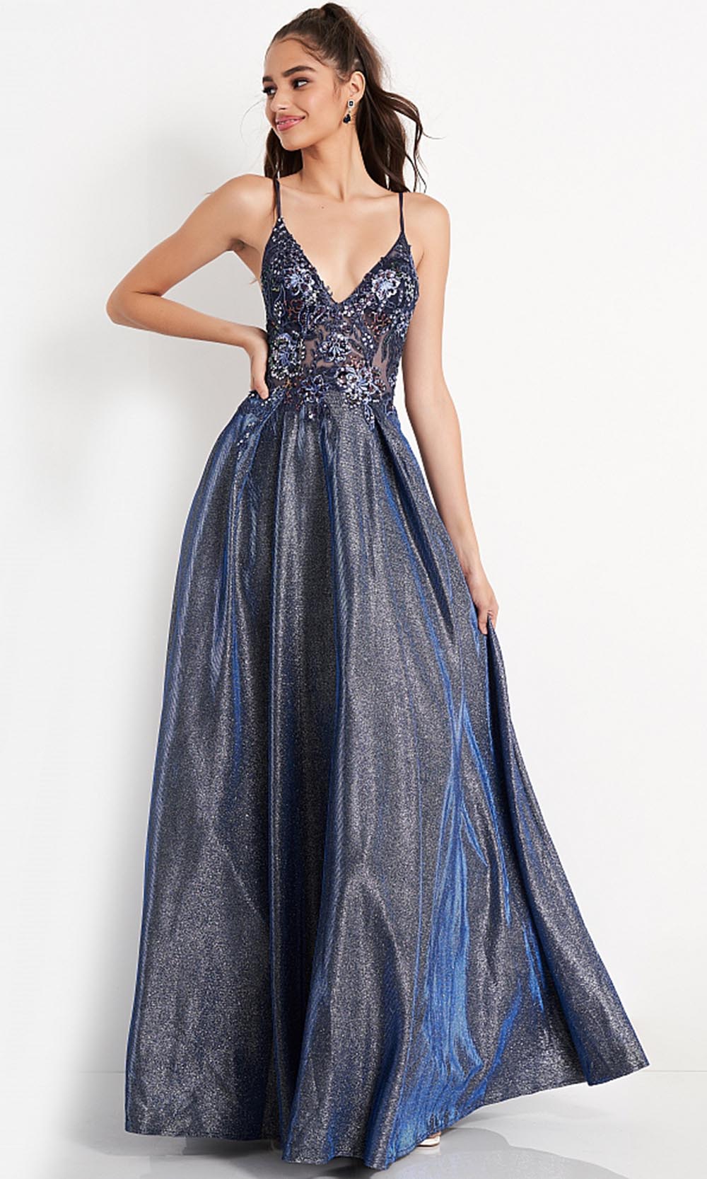 Jovani - JVN06465 Embellished V Neck A-Line Gown Prom Dresses