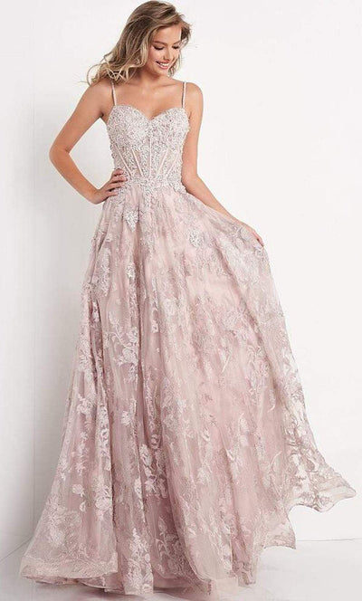 Jovani - JVN06474 Appliqued Corset Bodice A-Line Gown Prom Dresses 00 / Mauve
