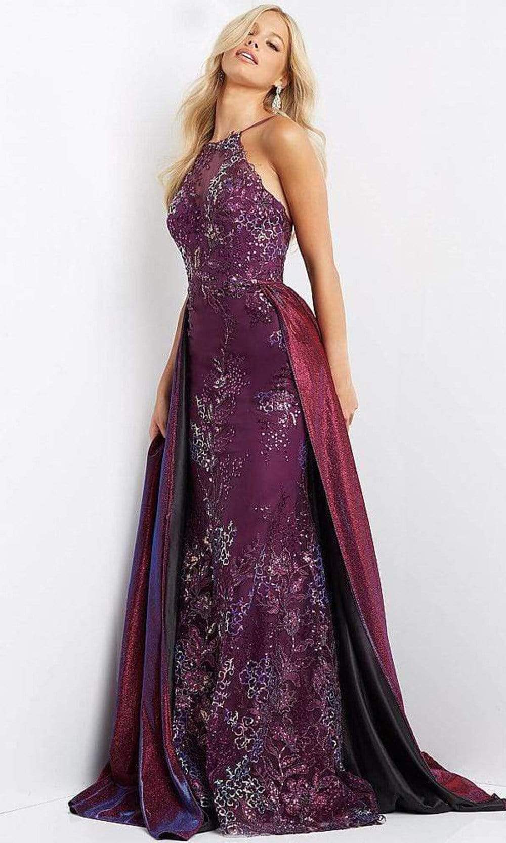 JVN by Jovani JVN07379 - Long Sheath/A-line Dress - Sleeveless, Beads, Fitted bodice, Embellished, Overskirt, Glitters, Open back, Back zipper, Floor length, Sweep train ADASA JVN by Jovani JVN07379 - Long Sheath/A-line Dress - Sleeveless, Beads, Fitted bodice, Embellished, Overskirt, Glitters, Open back, Back zipper, Floor length, Sweep train ADASA