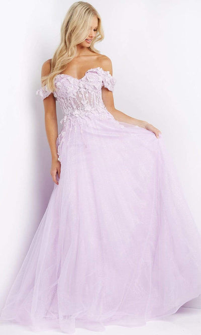 Jovani - JVN08295 Off Shoulder Embroidered Gown Prom Dresses 00 / Lilac