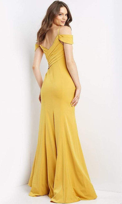 Jovani - JVN08414 Cold Shoulder Pleated Bodice High Slit Long Dress Special Occasion Dress