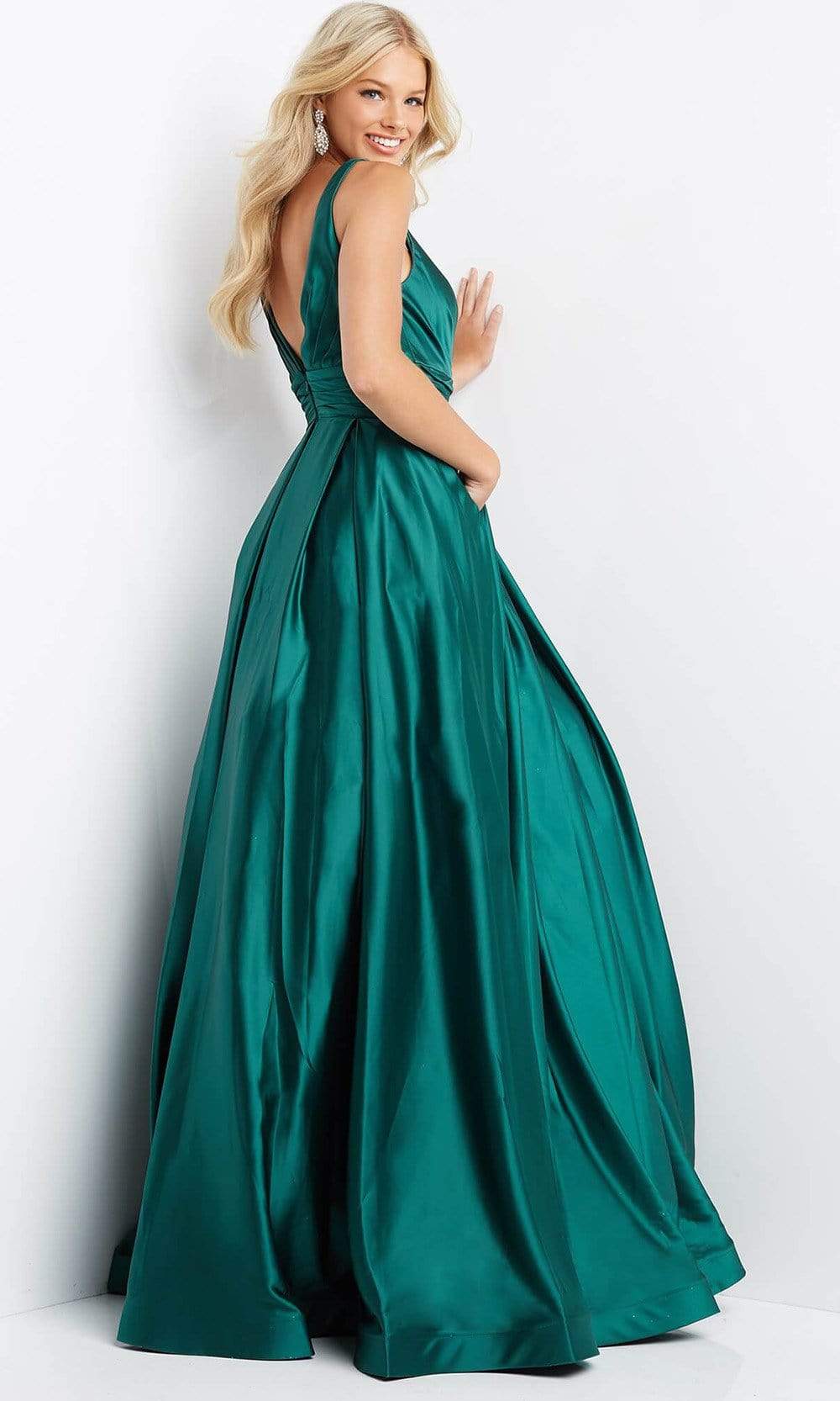 Jovani - JVN08419 Plunging Satin A-Line Gown Special Occasion Dress