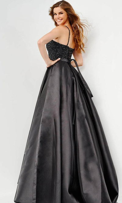 Jovani JVN08475 - Beaded Sweetheart Satin Prom Dress Prom Dresses 00 / Black