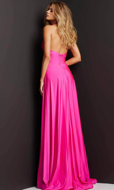 Jovani JVN08640 - Plunging Halter Prom Dress with Slit Prom Dresses