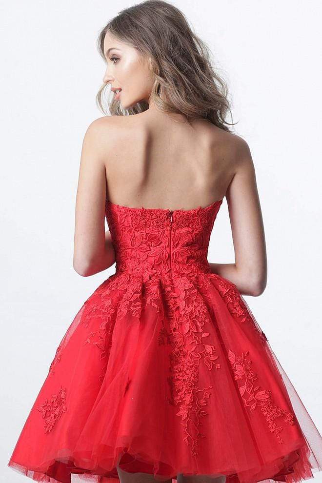 Jovani - JVN1830 Strapless Floral Lace Applique Tulle Cocktail Dress Cocktail Dresses