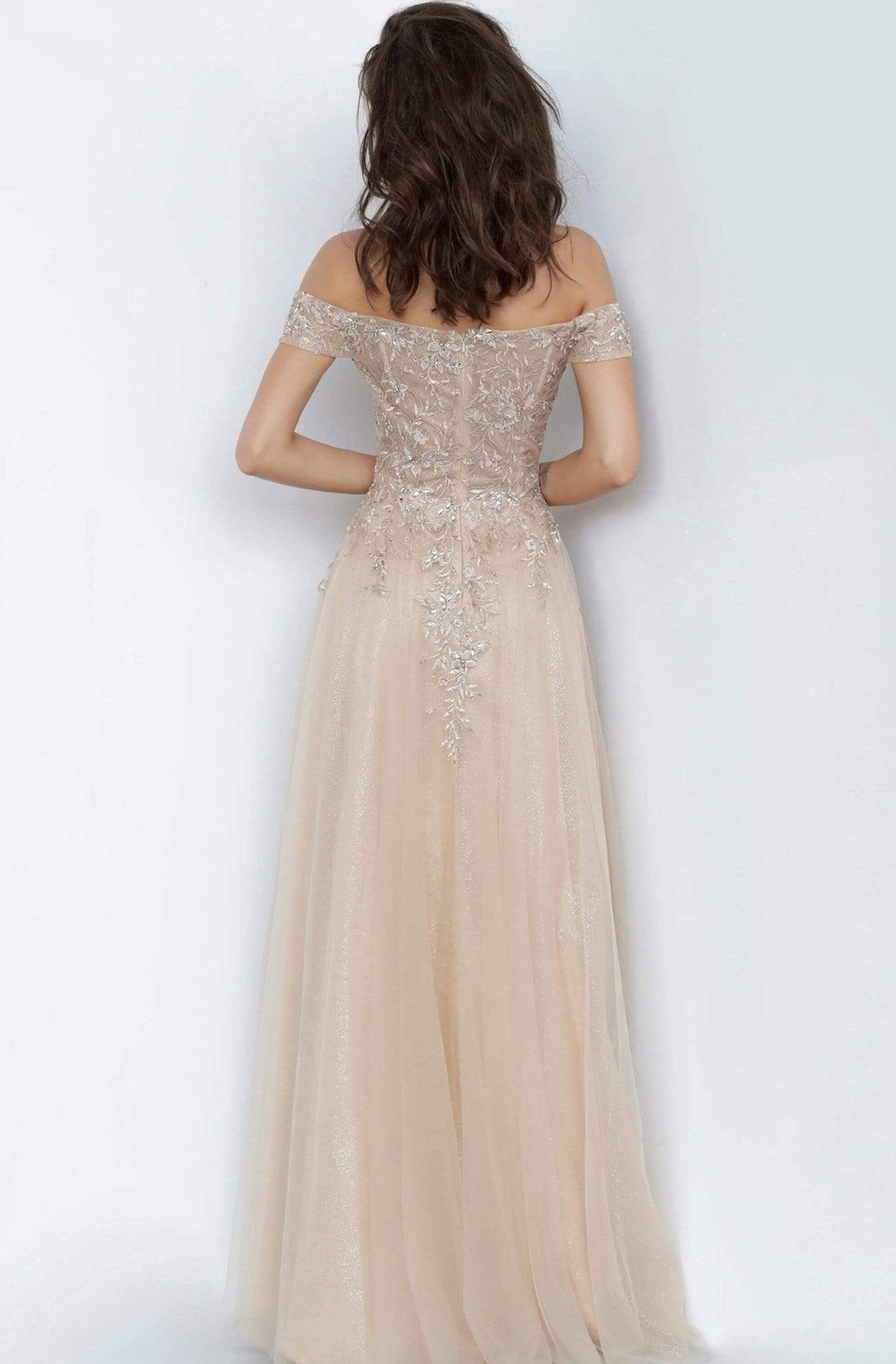 Jovani - JVN2004 Lace Appliqued Off-Shoulder Dress Prom Dresses