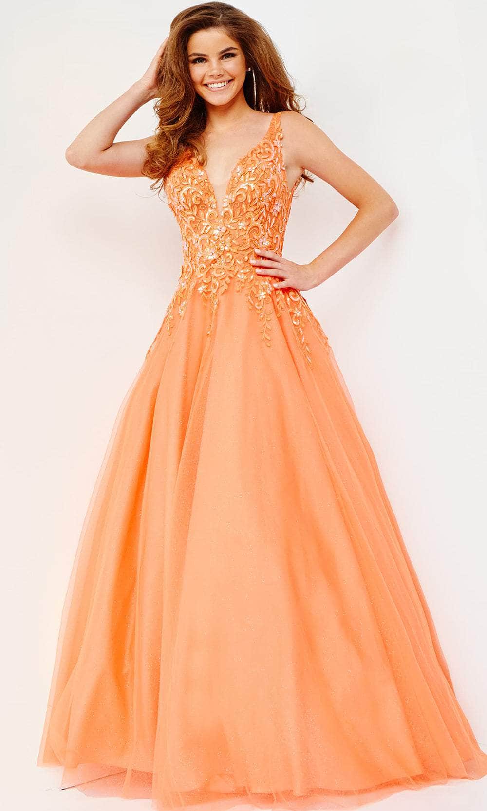 Jovani JVN22831 - Lace Applique A-Line Prom Gown Prom Gown