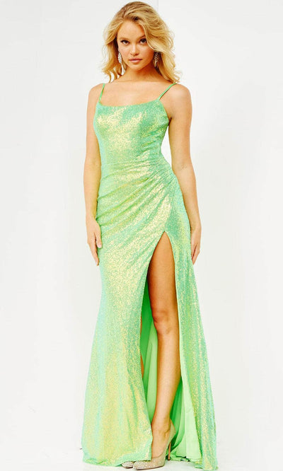 Jovani JVN23346 - Spaghetti Strap Sequin Prom Gown Prom Gown 00 / Neon Green