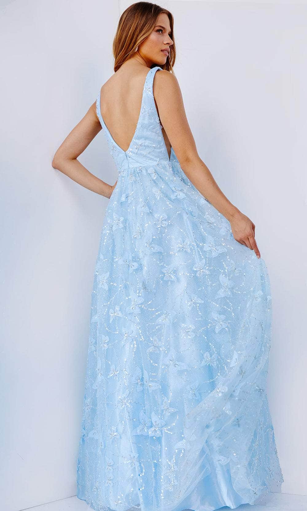 Jovani JVN24182 - V-Neck Butterfly Applique Prom Gown Prom Gown