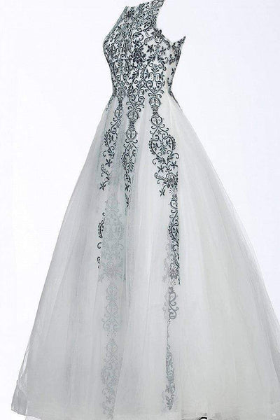 Jovani - JVN59046 Embellished Sleeveless Tulle Gown Prom Dresses 00 / Ivory/Aqua