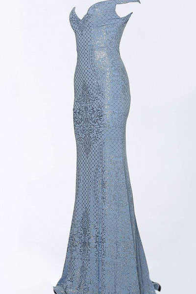 Jovani - JVN60139 Patterned Sparkle Off Shoulder Long Gown Evening Dresses 00 / Light Blue