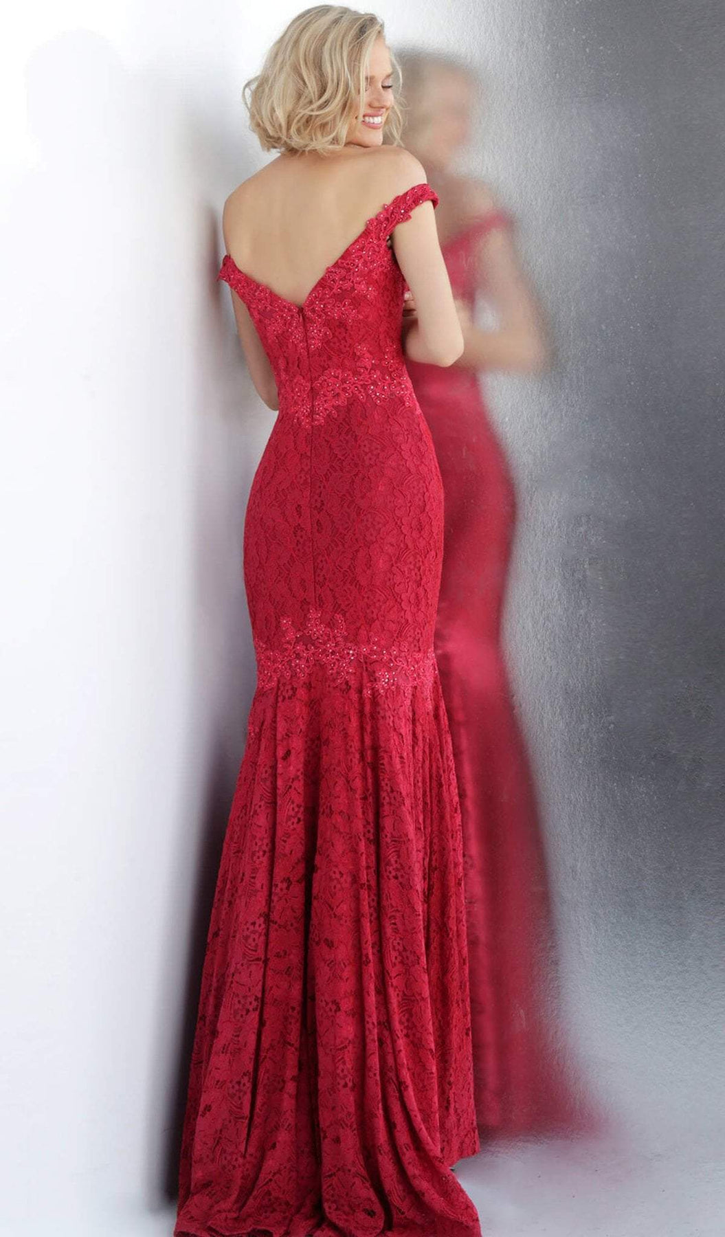 Jovani - JVN62564 Embellished Lace Off-Shoulder Mermaid Dress Prom Dresses