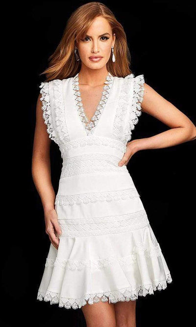 Jovani - M02856 V-Neck A-Line Dress Special Occasion Dress 00 / Off-White