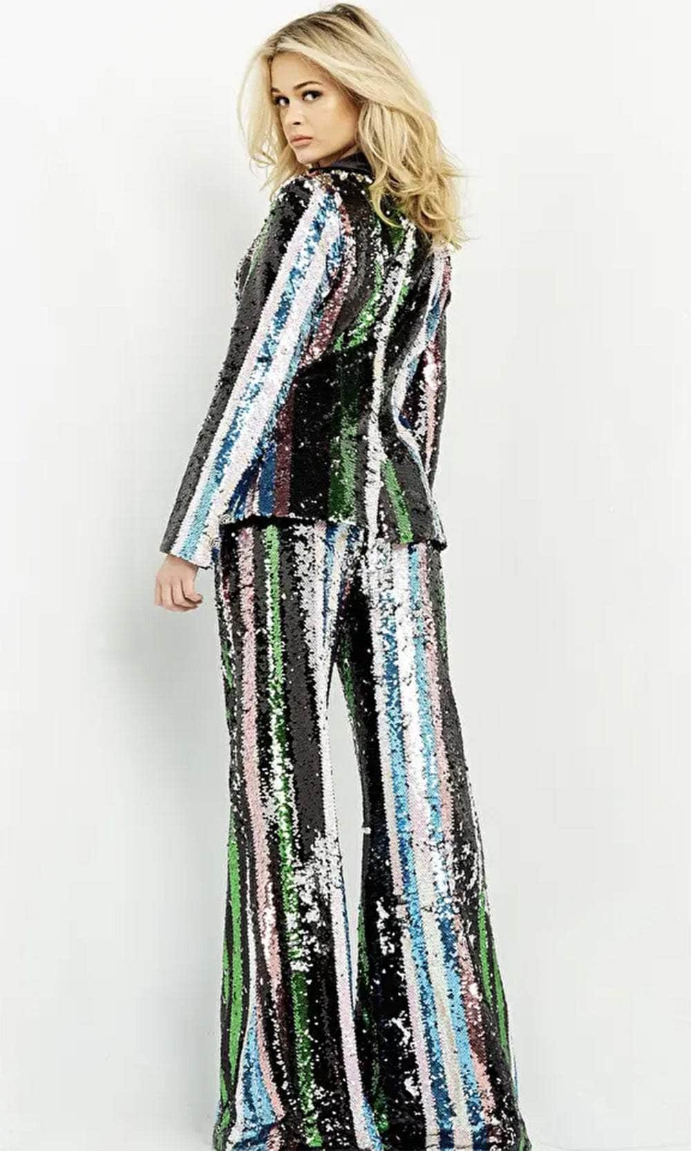 Jovani M02942 - Long Sleeve Blazer Sequin Pantsuit Formal Pantsuits
