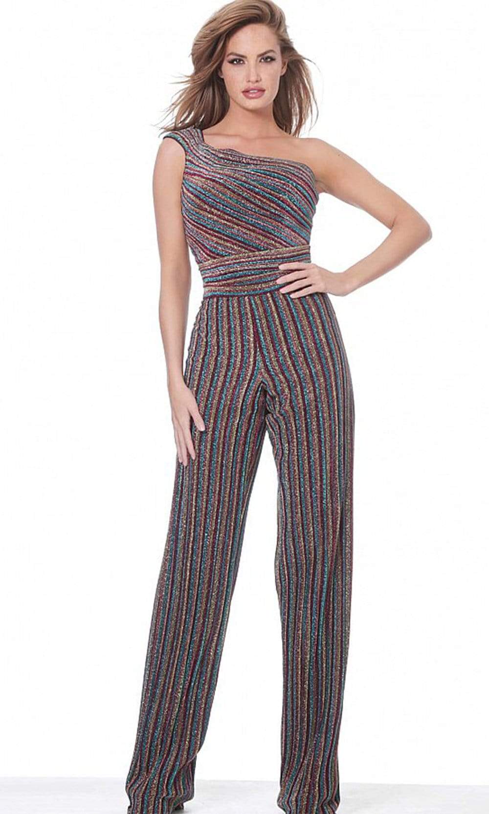 Jovani - M03528 Colorful Asymmetrical Jumpsuit Evening Dresses 00 / Multi