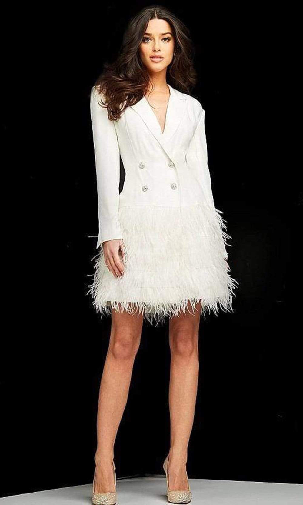 Jovani - M1262 Feather Embellished Mini Suit Dress Special Occasion Dress