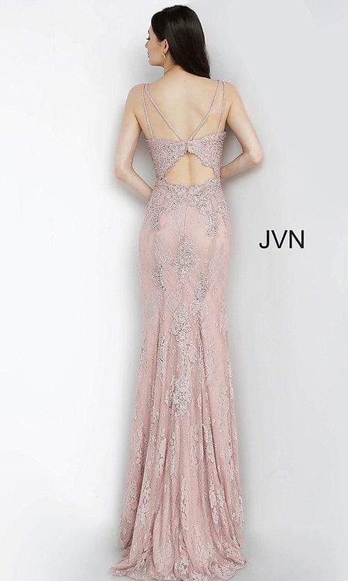 Jovani - Plunging V-Neck Lace Trumpet Dress With Train JVN66971SC CCSALE