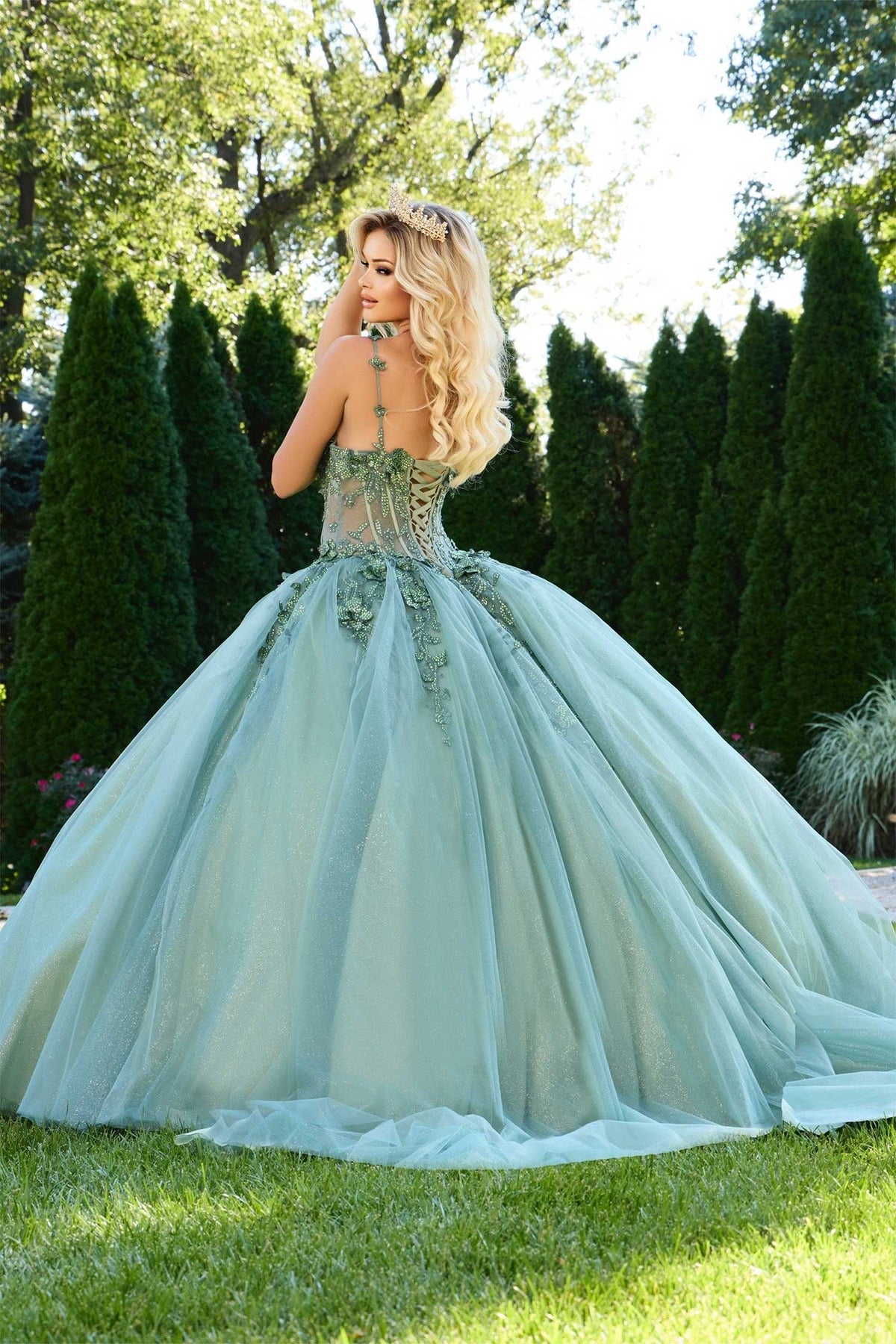 Jovani Q43437 - Illusion Corset Embroidered Quince Ballgown