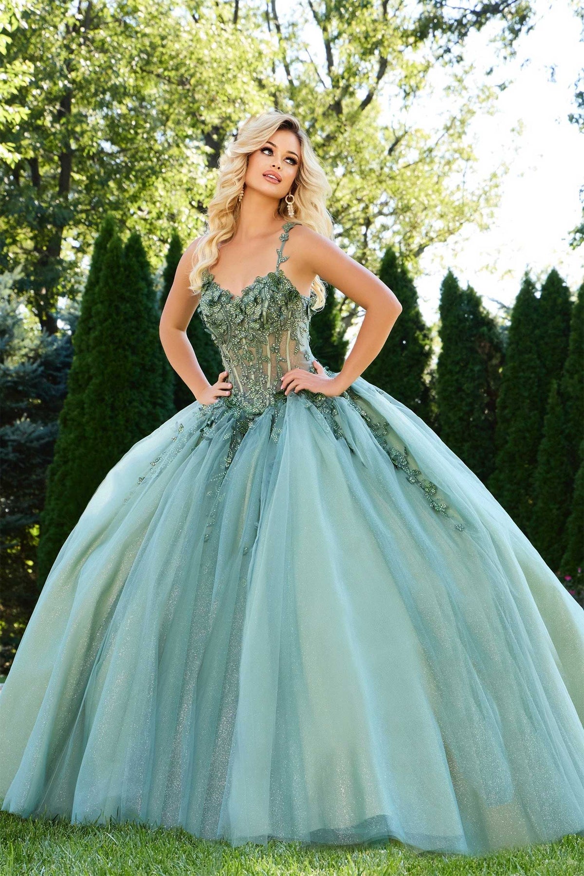Jovani Q43437 - Illusion Corset Embroidered Quince Ballgown