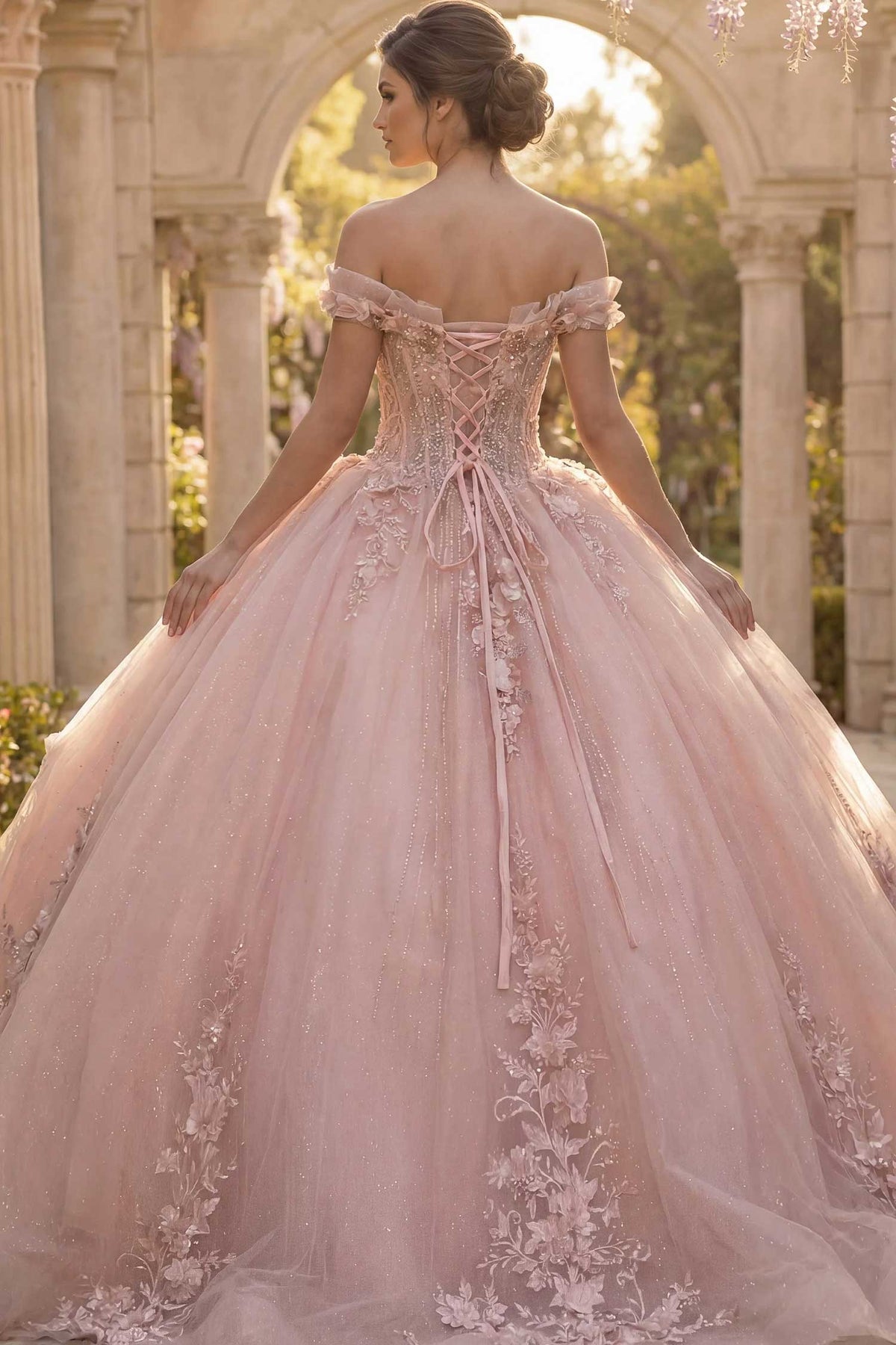 Jovani Q44558 - Off Shoulder Glitter Tulle Ballgown