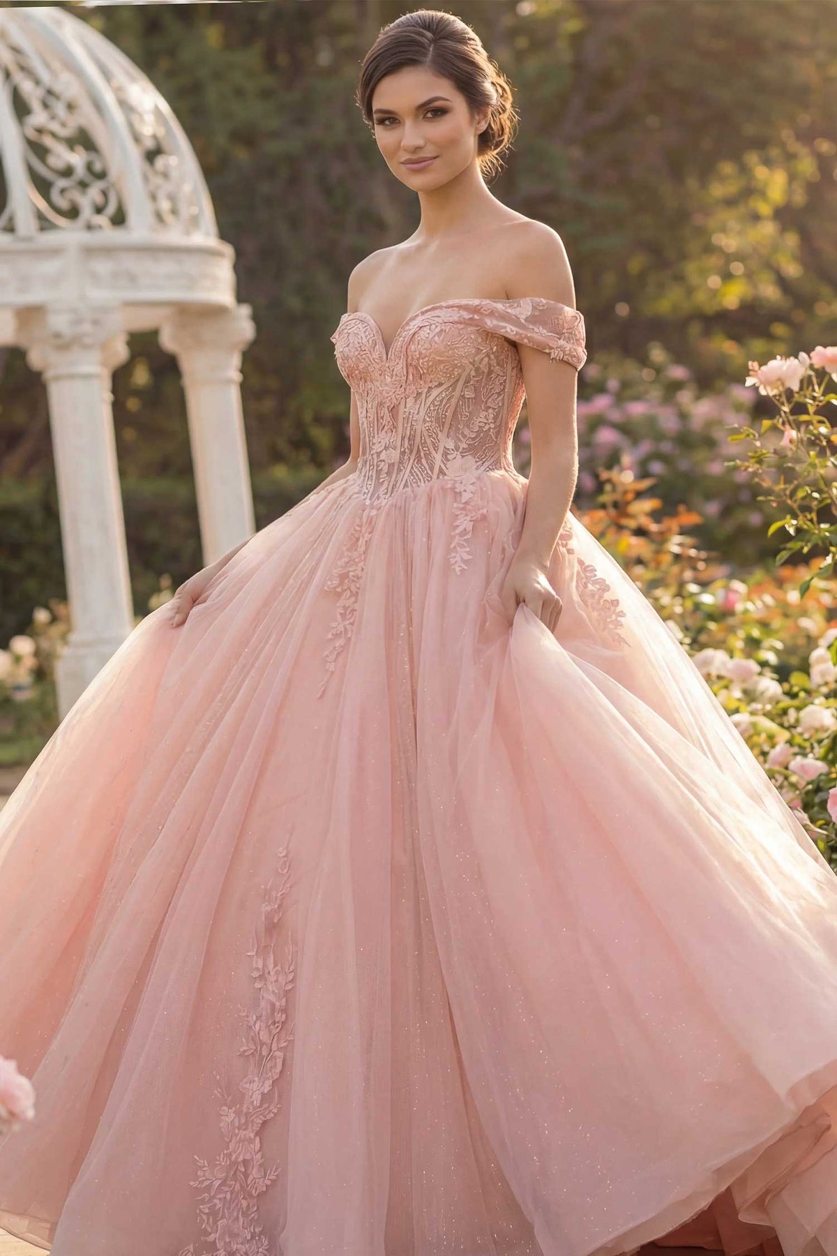 Jovani Q44558 - Off Shoulder Glitter Tulle Ballgown