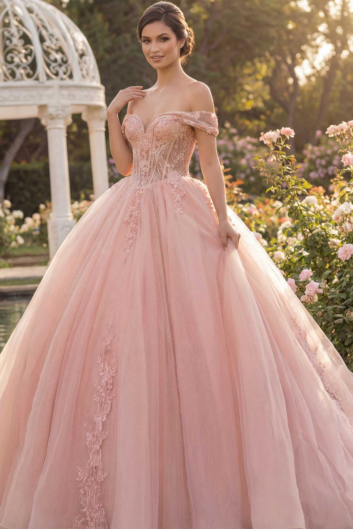 Jovani Q44558 - Off Shoulder Glitter Tulle Ballgown