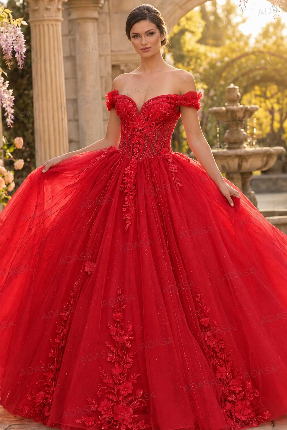 Jovani Q44558 - Off Shoulder Glitter Tulle Ballgown