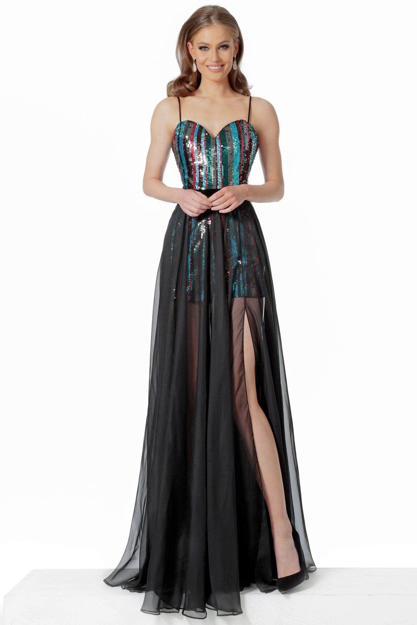 Jovani - Sleeveless Sheer A-Line Prom Dress 66297SC - 1 pc Multi In Size 10 Available CCSALE 10 / Multi