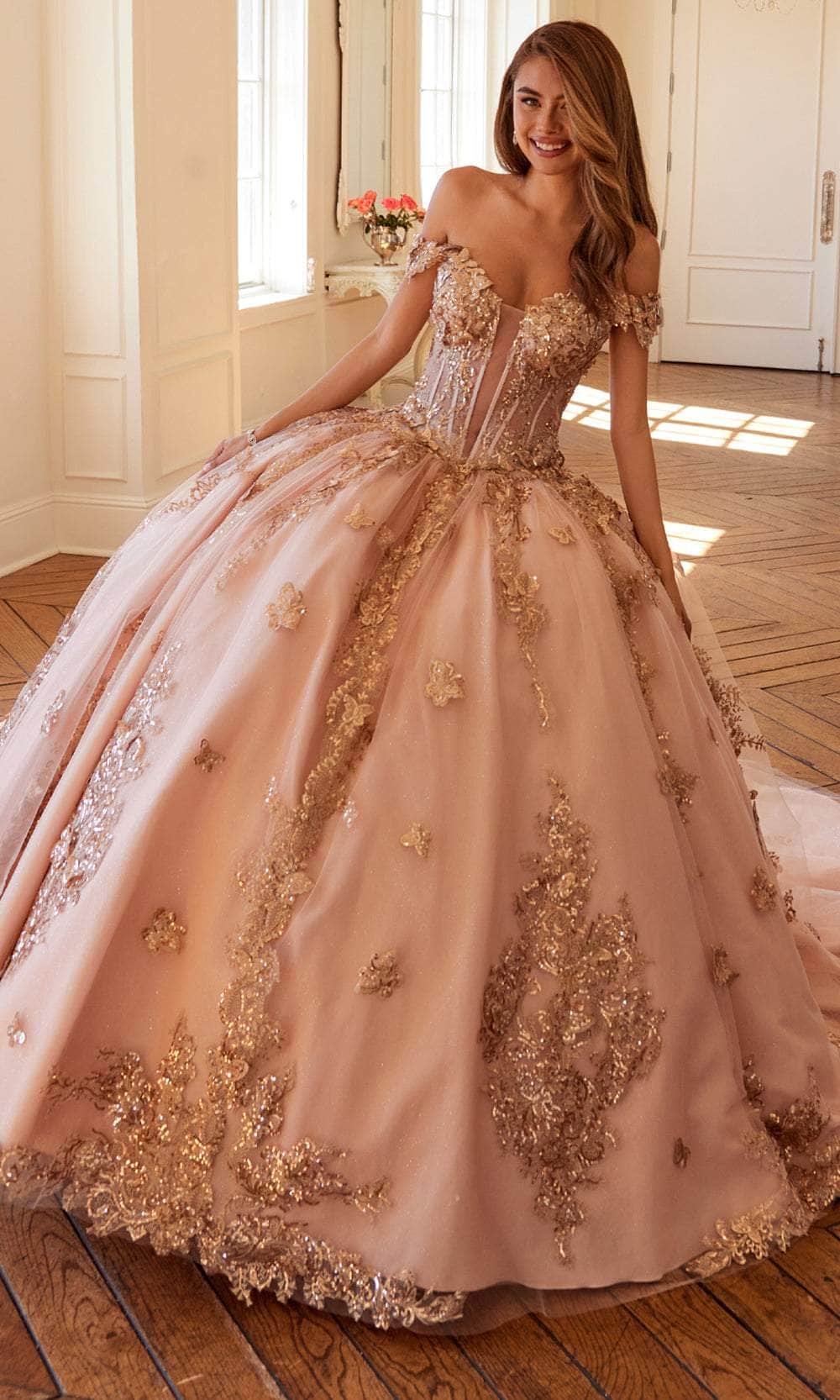 Juliet Dresses 1485J - Elegant Tulle Ball Gown with Butterfly Details Quinceanera Dresses