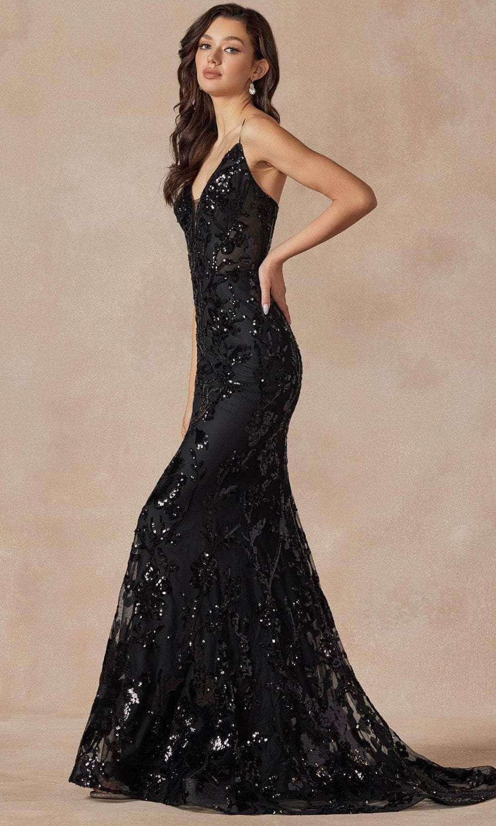 Juliet Dresses 2411 - Lace-Up Cutout Back Prom Gown Evening Dresses