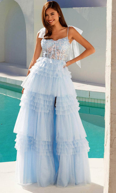 Juliet Dresses 2463A - Bow Straps Ruffle A-Line Gown Prom Dresses