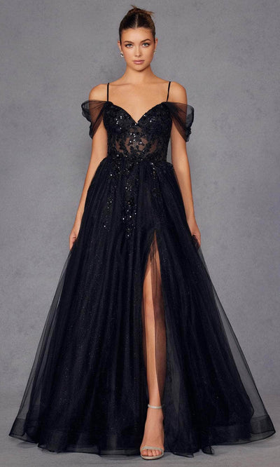 Juliet Dresses 2466A - Off Shoulder Sleeves Sweetheart Gown Prom Dresses