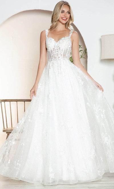 Juliet Dresses 2495AW - Ethereal Tulle Gown with Sheer Bodice Wedding Dresses 2 / Off White