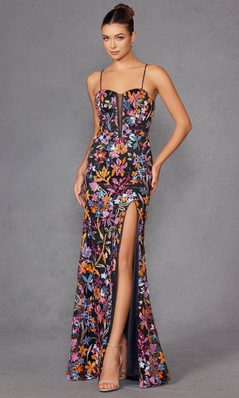 Juliet Dresses 2498A - Plunging Neckline Embroidered Gown Prom Dresses