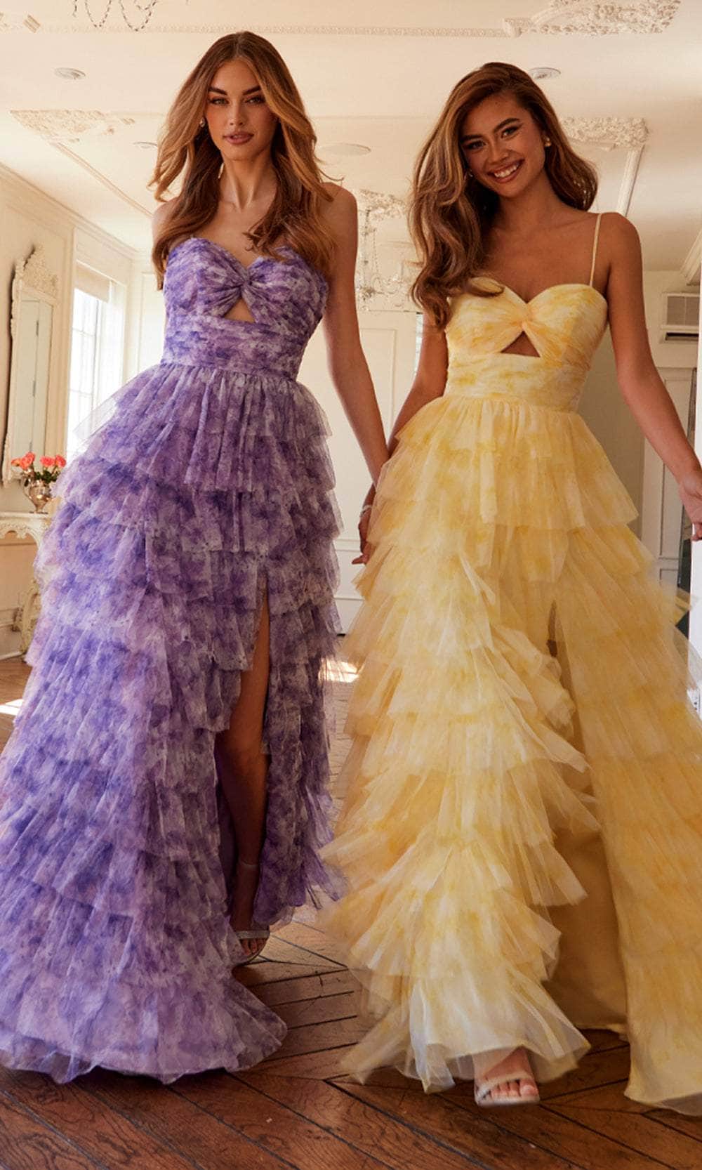 Juliet Dresses 2508A - Spaghetti Strap Tiered Gown Prom Dresses