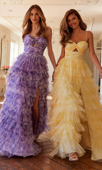 Juliet Dresses 2508A - Spaghetti Strap Tiered Gown Prom Dresses
