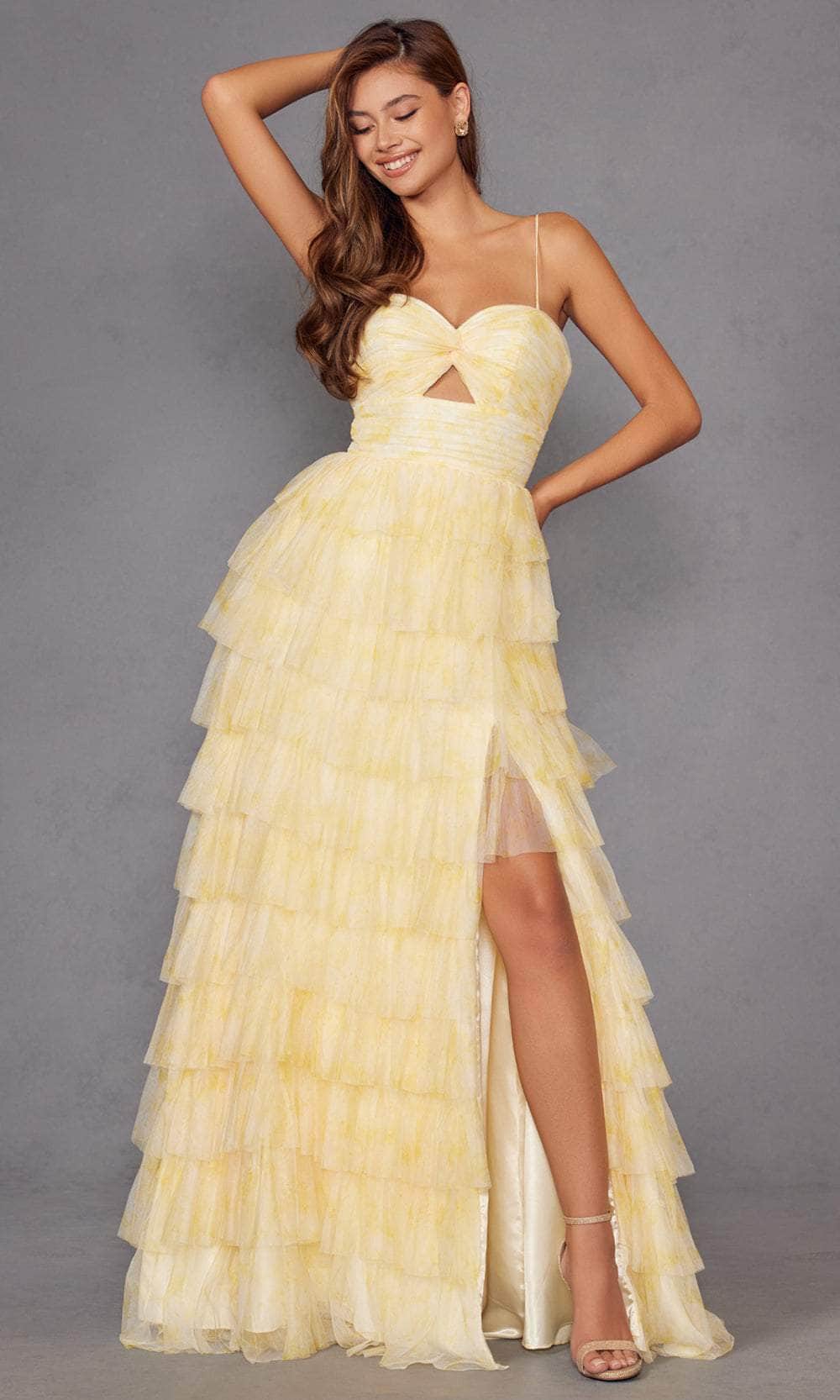 Juliet Dresses 2508A - Spaghetti Strap Tiered Gown Prom Dresses