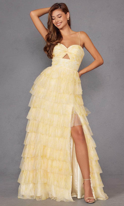 Juliet Dresses 2508A - Spaghetti Strap Tiered Gown Prom Dresses