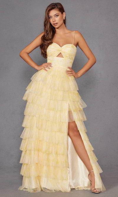 Juliet Dresses 2508A - Spaghetti Strap Tiered Gown Prom Dresses