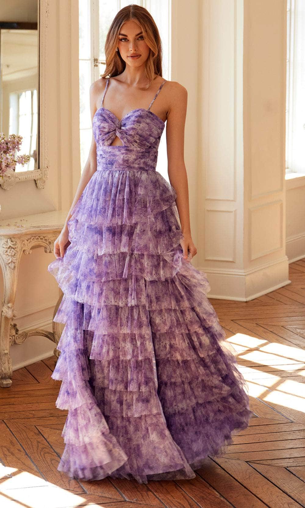 Juliet Dresses 2508A - Spaghetti Strap Tiered Gown Prom Dresses
