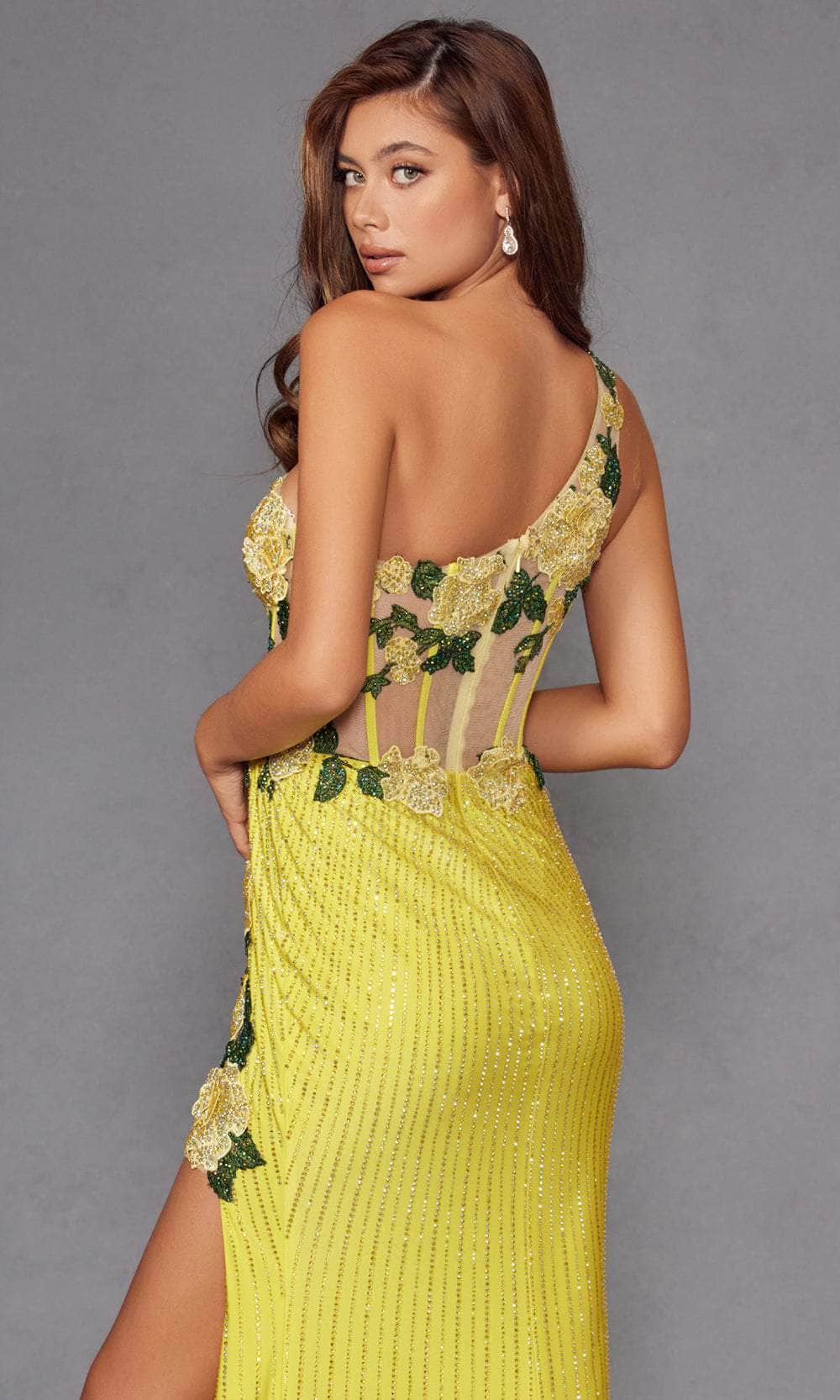 Juliet Dresses 2514R - Asymmetrical Neckline Embellished Formal Gown Prom Dresses