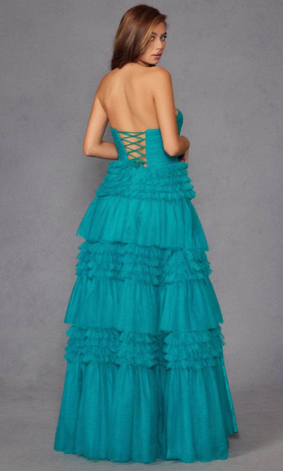 Juliet Dresses 2542S - Tulle Gown with Tiered Ruffles Slit Prom Dresses