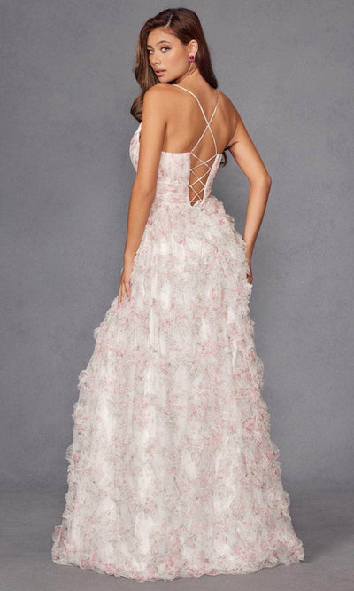 Juliet Dresses 2572U - Floral Print Ruffled A-Line Gown Prom Dresses
