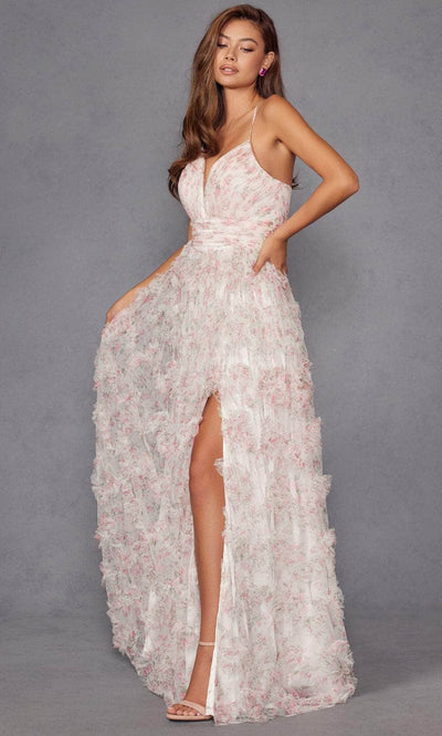 Juliet Dresses 2572U - Floral Print Ruffled A-Line Gown Prom Dresses