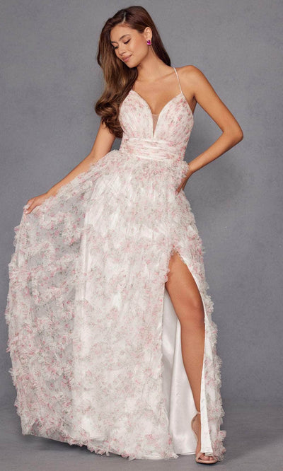 Juliet Dresses 2572U - Floral Print Ruffled A-Line Gown Prom Dresses