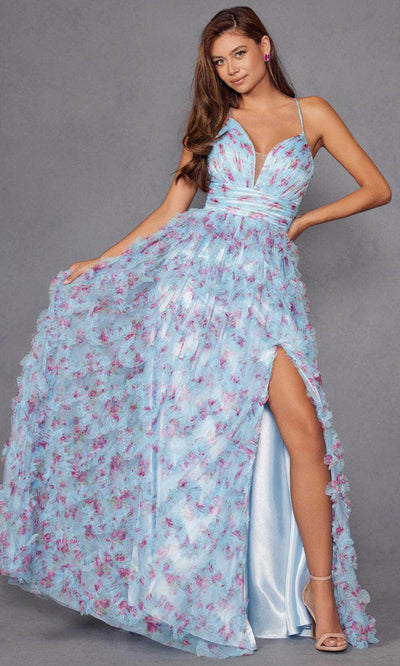 Juliet Dresses 2572U - Floral Print Ruffled A-Line Gown Prom Dresses