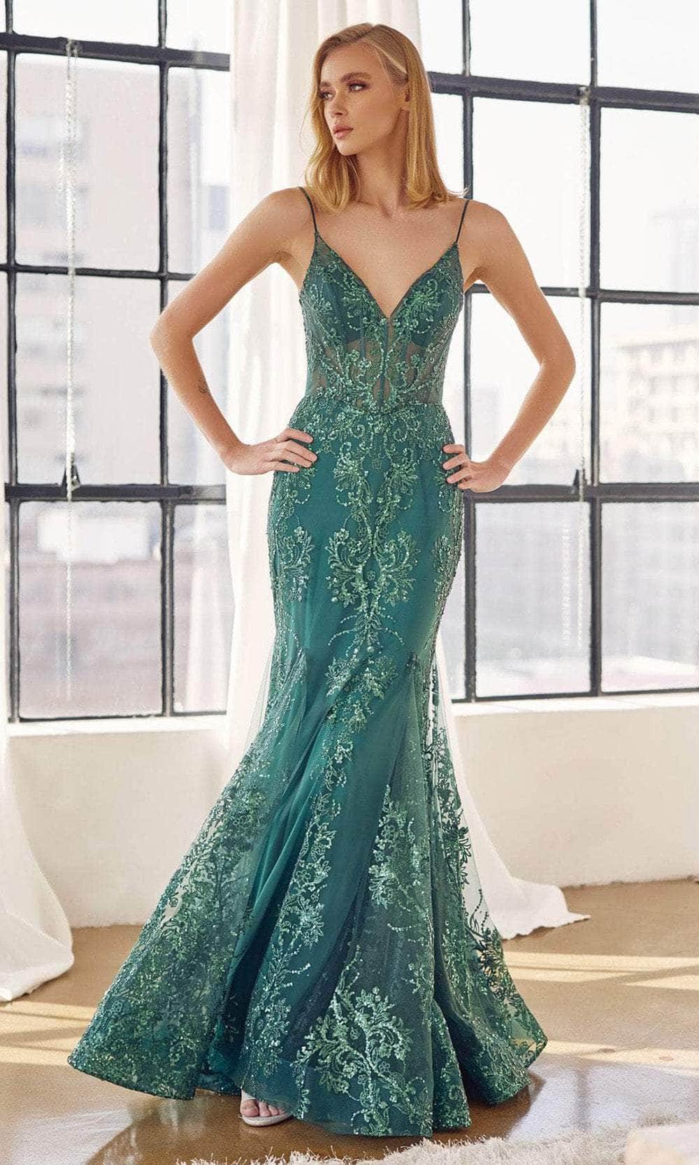 Juliet Dresses 274 - Illusion Corset Mermaid Prom Gown Prom Dresses XS / Emerald Green