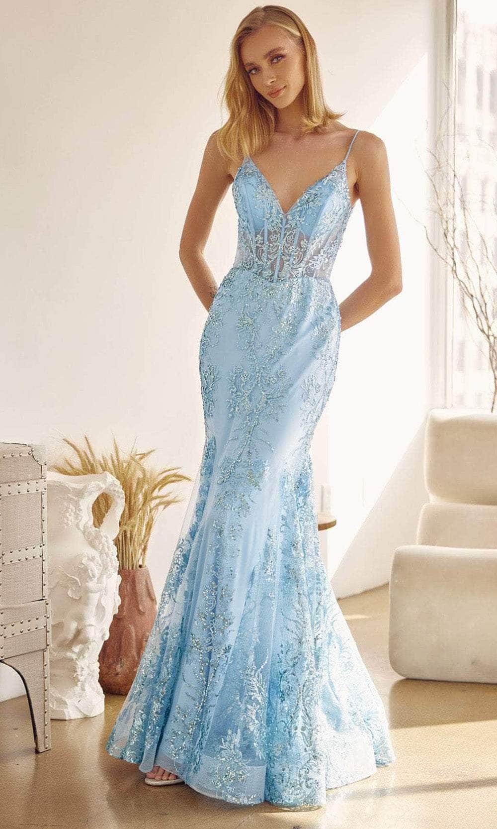 Juliet Dresses 274 - Illusion Corset Mermaid Prom Gown Prom Dresses XS / Powder Blue