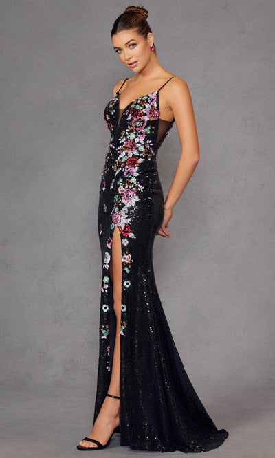 Juliet Dresses 2909K - Plunging Sequin Mesh Evening Gown Prom Dresses