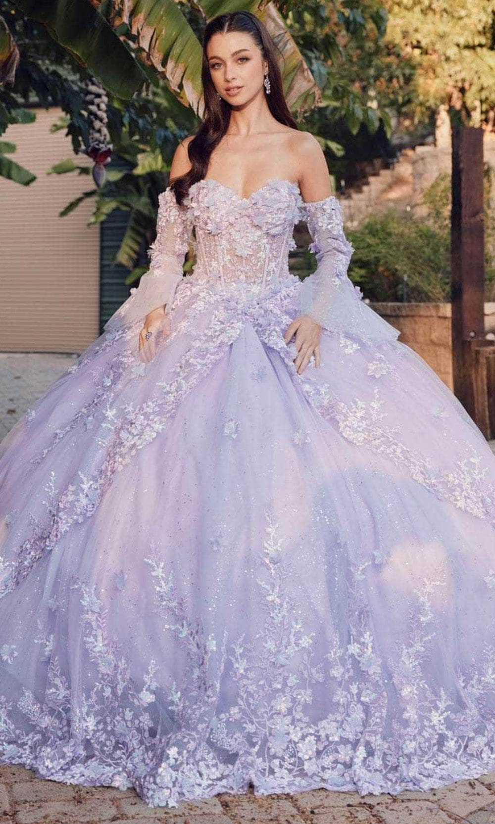 Juliet Dresses JT1459J - Floral Embellished Strapless Ballgown Ball Gowns XS / Lilac